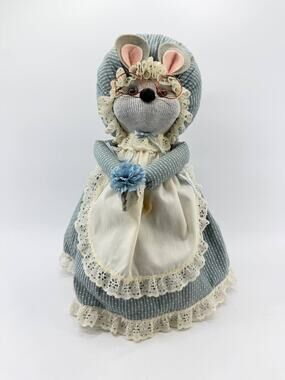 Johnson Controls Mouse Doll Doorstop Country Fabric Lace Decor 2.9 lb